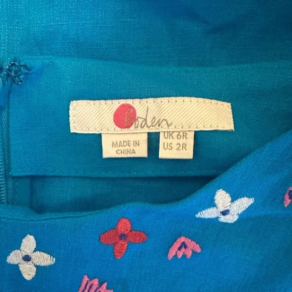 Boden Laura Linen Blue Lagoon Shift Dress Floral Embroidered Size 2R - Picture 14 of 16
